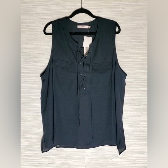 JustFab Black Lace-Up Safari Tank Sheer Sleeveless Top Size 3X NWT - Picture 5 of 10